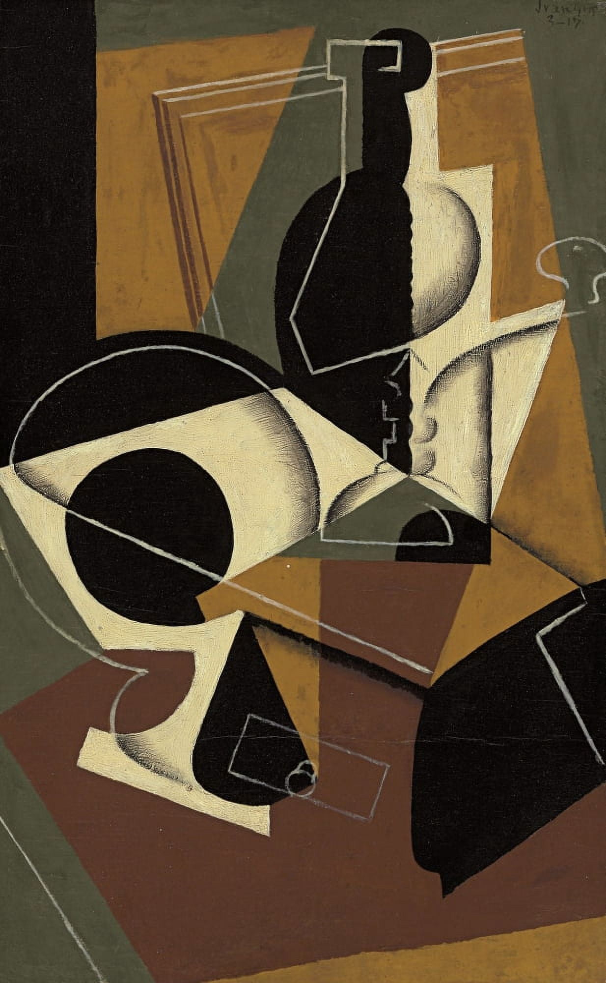 Moulin Caf et Bouteille Canvas Art - Juan Gris (24 x 36)