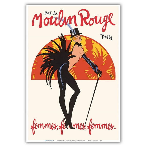 Moulin Rouge Ball - Paris France - Femmes Burlesque Dancers - Vintage Cabaret Poster by René Gruau c.1960s - Master Art Print (Unframed) 13in x 19in