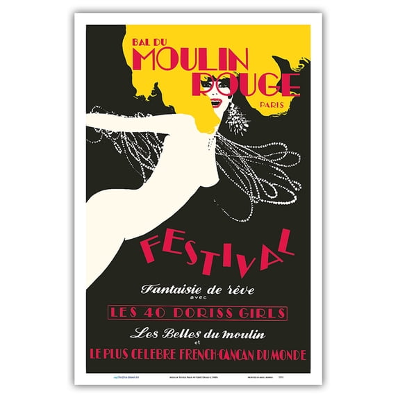 Moulin Rouge Paris - Dream Fantasy Festival with the 40 Doriss Girls - Vintage Cabaret Poster by René Gruau c.1960s - Master Art Print (Unframed) 12in x 18in