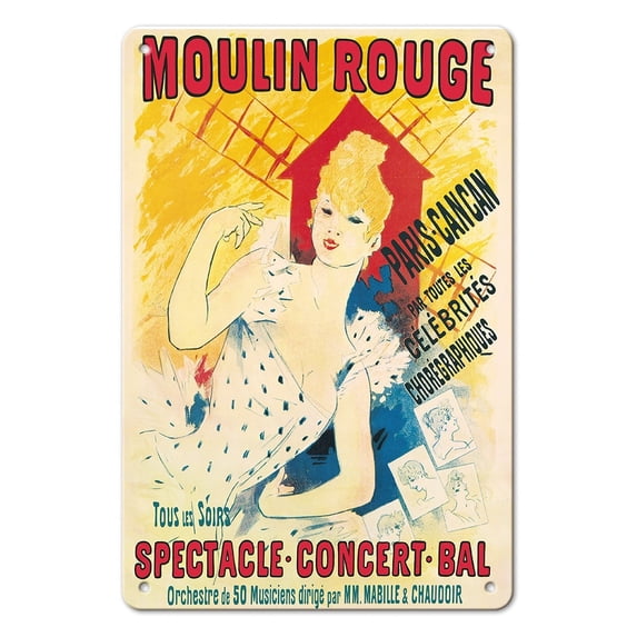 Moulin Rouge - Paris France - Can-Can Dancers - Vintage Cabaret Poster by Jules Chéret c.1894 - 8 x 12 inch Vintage Metal Tin Sign