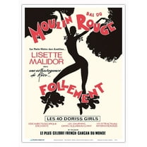 Moulin Rouge Paris France - French Cancan Dancers Revue Madly (Follement) - Vintage Cabaret Poster by René Gruau c.1960s - Master Art Print (Unframed) 9in x 12in
