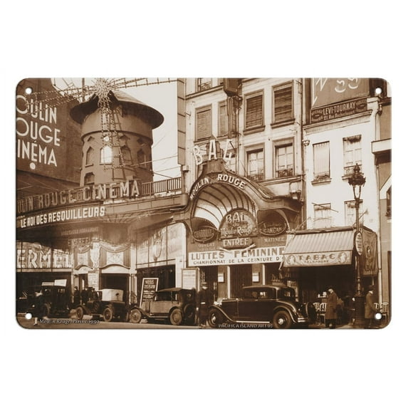 Moulin Rouge Theatre and Cinéma - Paris France - Vintage Cabaret Poster c.1930s - 8 x 12 inch Vintage Metal Tin Sign
