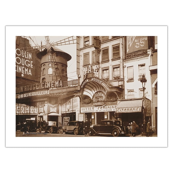 Moulin Rouge Theatre and Cinéma - Paris France - Vintage Cabaret Poster c.1930s - Bamboo Fine Art 290gsm Paper (Unframed) 12x16in