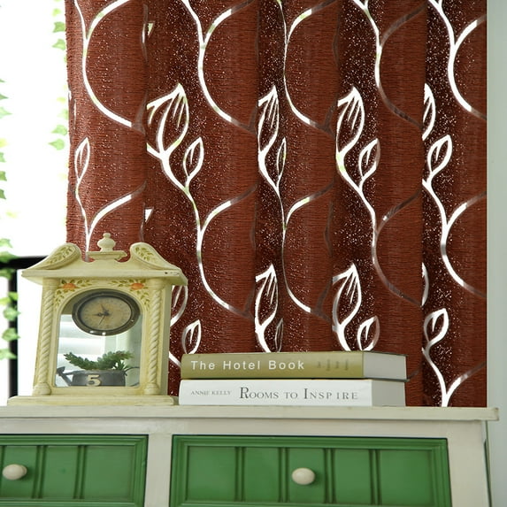 Mouliraty 1 PCS Vines Leaves Door Window Curtain Drape Panel Sheer Scarf Valances