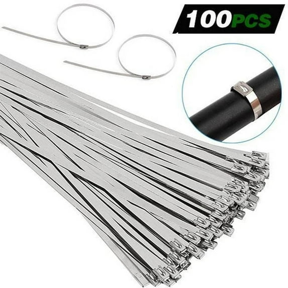 Mouliraty 100PCS 304 Stainless Steel Exhaust Wrap Coated Metal Locking Cable Zip Ties