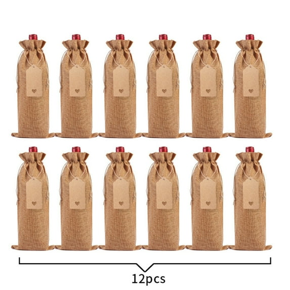Mouliraty 12 Pcs Burlap Wine Gift Bags, Linen Wine Bottle Bag Set Wine Bottle Set Linen Tag Red Wine Packaging Bag, for Christmas, Wedding, Travel, Birthday, Holiday Party