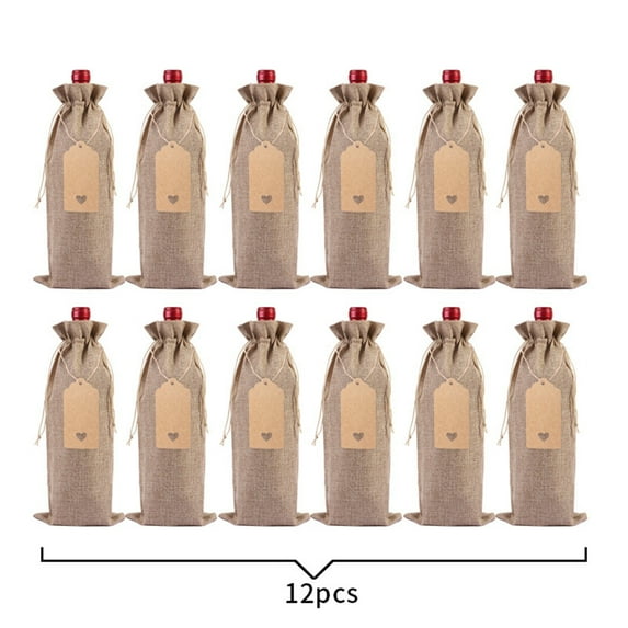 Mouliraty 12 Pcs Burlap Wine Gift Bags, Linen Wine Bottle Bag Set Wine Bottle Set Linen Tag Red Wine Packaging Bag, for Christmas, Wedding, Travel, Birthday, Holiday Party