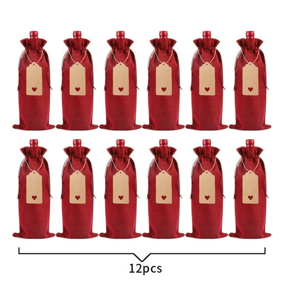 Vikakiooze 12 Pcs Burlap Wine Gift Bags, Linen Wine Bottle Bag Set Wine Bottle Set Linen Tag Red Wine Packaging Bag, for Christmas, Wedding, Travel, Birthday, Holiday Party