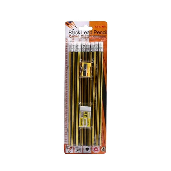 Mouliraty 12 Pcs Round Rod 2B With Rubber Pencil Sharpener Pencil Black Pencil