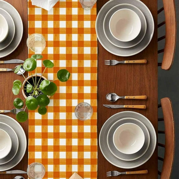 Mouliraty 13x72 Inch Fall Table Runner, Plaid Festive Table Runner Runners Tablecloth Farmhouses for Kitchen Decoration Dinner Christmas Party Table Home Decoration