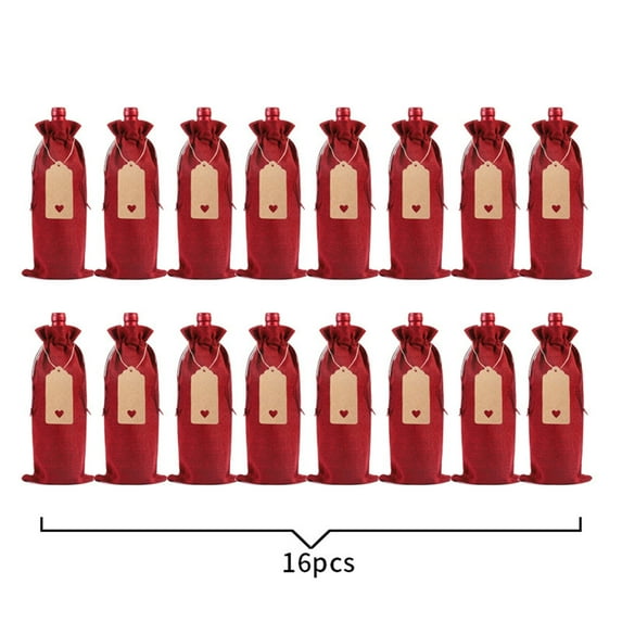 Mouliraty 16 Pcs Burlap Wine Gift Bags, Linen Wine Bottle Bag Set Wine Bottle Set Linen Tag Red Wine Packaging Bag, for Christmas, Wedding, Travel, Birthday, Holiday Party