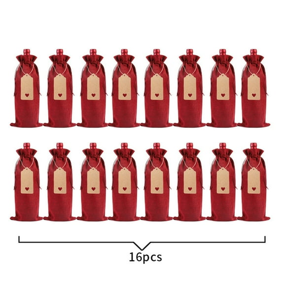 Mouliraty 16 Pcs Burlap Wine Gift Bags, Linen Wine Bottle Bag Set Wine Bottle Set Linen Tag Red Wine Packaging Bag, for Christmas, Wedding, Travel, Birthday, Holiday Party