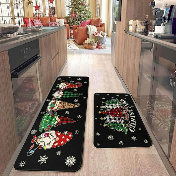 Vikakiooze 2 Pcs Christmas Kitchen Rugs And Mats For Floor Non-Slip Backing Mat Merry Christmas Kitchen Decor Kitchen Rug Sets Xmas Decor (16x24in+16x48in)