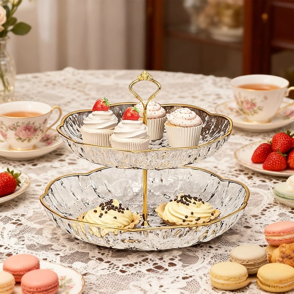 Mouliraty 2-Tier Cupcake Stand, 9.4 Inches Double Layered Fruit Plates Exquisite Household Plates Living Room Coffee Table Candy Plates Upscale Snack Plates Placement Plates, Clear