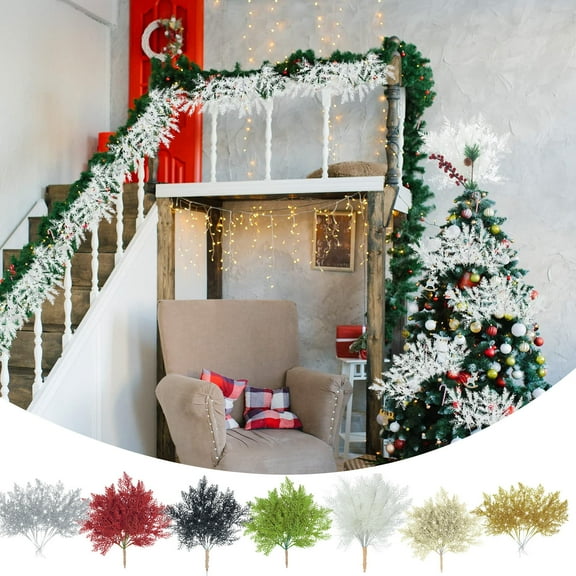 Mouliraty 20 Pcs Christmas Glitter Branches Artificial Christmas Picks Floral Twig Spray For Christmas Tree Ornaments DIY Xmas Wreath Garland