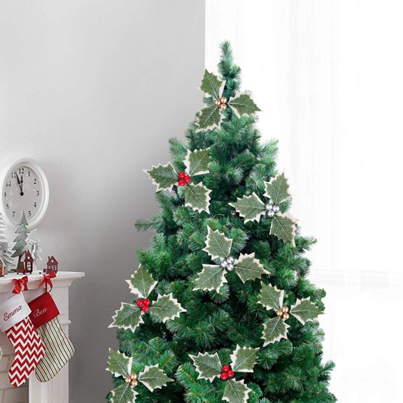 Mouliraty 20 Pcs Christmas Holly Berries, Christmas Winter Green Berry Crafts Artificial Berries Holly Leaves Tree Decorations Wreath Fillers Candle Table Center Decorations, Gold