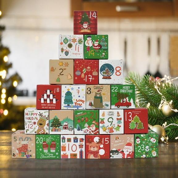 Mouliraty 24 Pcs Christmas Advent Calendar Boxes, Christmas Calendar Candy Box Christmas Countdown Digital Gift Box Packaging Paper Box Gift Box