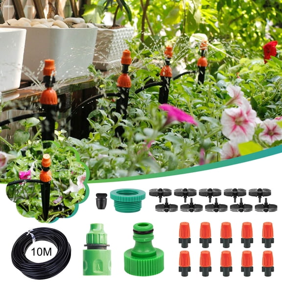 Mouliraty 32FT Greenhouse Drip Irrigation Kit Automatic Irrigation System Patio Misting Plant Watering System Blank Distribution Tubing Hose Adjstable Nozzle Emitters