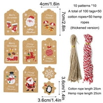 Vikakiooze 50/100 PC Christmas Tags From Santa Claus Name Tags Holiday Kraft Tags Brown Hang Paper Labels With Ropes For DIY Xmas Holiday Wrap Present Name Card