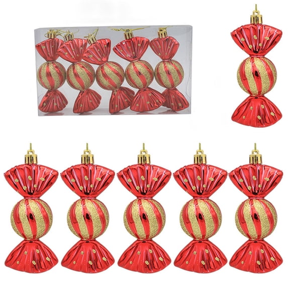 Mouliraty 5Pcs Christmas Pendant Candy Pendant, Christmas Decoration Gift Box Plating Candy Props Christmas Tree Pendants Display Window Counter Decoration Color Candy, Red