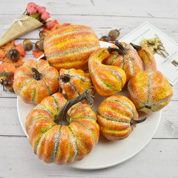 Mouliraty 8 Pack Small Artificial Lifelike Cucurbit Fall Crop Mini Pumpkins For Home Garden Thanksgiving Or Halloween Decoration