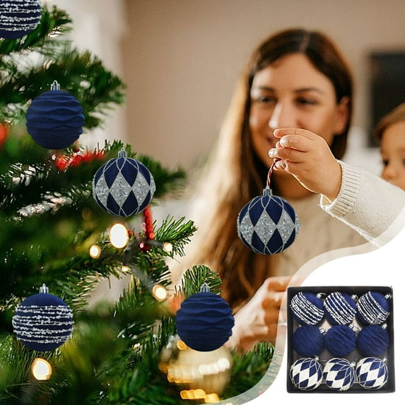 Mouliraty 8CM/9 Pcs Christmas Balls Ornaments, Diamonds Encrusted Velvet Christmas Ball Christmas Tree Decoration Hanging Ball Ornament Christmas Window Display Fluffys Ball, Blue