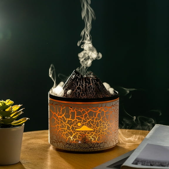 Mouliraty Aromatherapy Oil Diffuser, 180ml Cool Mist Diffuser/Humidifier with Flame & Volcano Mist, for Bedroom,Office, Timer & Auto Shut-Off, Gift
