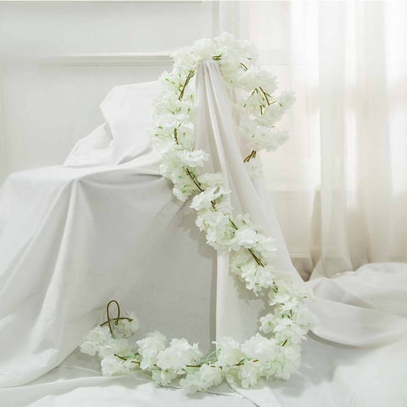 Mouliraty Artificial Cherry Blossom Flower Vine, Encrypted Simulation Rattan Modeling Christmas Decoration Plastic Fake Flowers, for Wedding Party Pink Room Decor, White