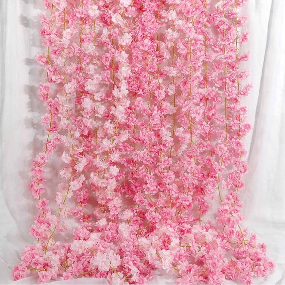 Mouliraty Artificial Cherry Blossom Flower Vine, Encrypted Simulation Rattan Modeling Christmas Decoration Plastic Fake Flowers, for Wedding Party Pink Room Decor, Pink
