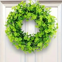 Vikakiooze Artificial Green Wreath Four Leaf Clovers 12 Inch Green Leaving Wreath Hanging Wreath Door Front Wall Window Decoration Green