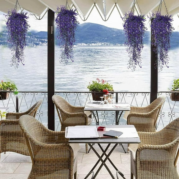 Mouliraty Artificial Hanging Plants, Simulation Admiralty Wall Hanging Rattan Fake Flowers Vines Decoration Wedding Living Room Simulation Green Plants, Purple
