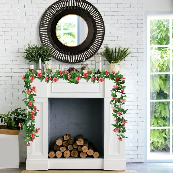 Mouliraty Artificial Rose Vine Flower Garland, Wisteria Flowers Fake Vines Flowers Twisted Ceiling Decorations Plastic Flower Vines, for Wedding Arch Bedroom Home Wall Backdrop Room Decor, Pink