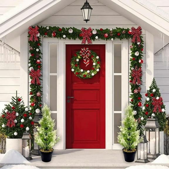 Mouliraty Artificial Topiary Trees, Fake Plants Christmas Tree Ornaments Cedar Trees for Home Desk Room Office Outdoor Decorations, for Outdoor Indoor Front Porch Garden, Green