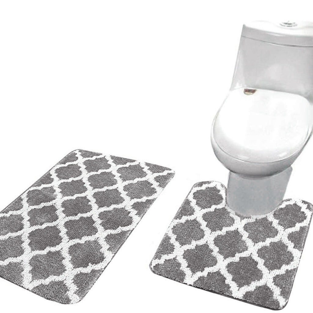 Kmson 2 Piece Ombre Bath Mat Set Bathroom Rugs with U-Shaped Contour Toilet  Mat, Non