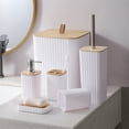 thumbnail image 1 of Mouliraty Bathroom Accessories, Set 6PC Bathroom Accessory Set Bathroom Sets with Toilet Brush Trash Can Soap Dispenser, for Decorative Countertop and Housewarming Gift, White, 1 of 6