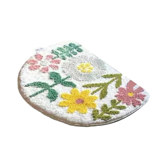 Mouliraty Bathroom Rug, Non-Slip Floral Bath Mat, Cute Shaggy Microfiber Shower Rug with Floral Pattern, Soft Absorbent Mat for Bathroom, Machine Washable, Semi-circular, 24 x 16 in.