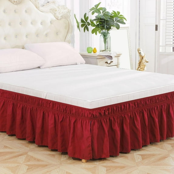Mouliraty Bed Skirt Wrap Around Elastic Ruffles with Elastic Belt