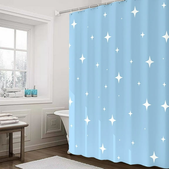 Mouliraty Blue Starry Sky Shower Curtain, Waterproof PEVA Liner, 31.49×70.86 Inch, 12 Hooks, Nordic Style Bathroom Decor, Triangle/Plaid Print