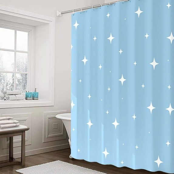Mouliraty Blue Starry Sky Shower Curtain, Waterproof PEVA Liner, 31.49×70.86 Inch, 12 Hooks, Nordic Style Bathroom Decor, Triangle/Plaid Print