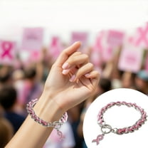 Mouliraty Breast Cancer Awareness Bracelets, Chain Woven Pinks Ribbon Bracelet Charity Jewelry