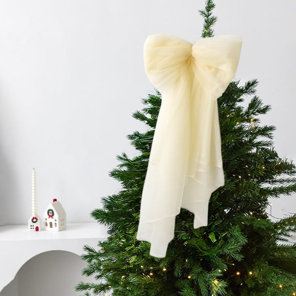 Mouliraty Christmas Bow, 60CM Christmas Decorations Snow Gauze Bows Window Beauty Scene Layout, for Christmas Tree, Wreath, Gift Wrapping, Crafts, Wedding, Party, Home Decor, Beige