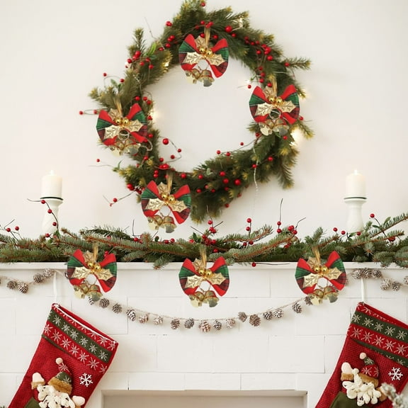 Mouliraty Christmas Bow with Bells Ornaments, 9 Pcs Mini Tie Bells Bow Decoration Gift Box Garland Decoration Christmas DIY Accessories Bow Hanging Decoration, Gold