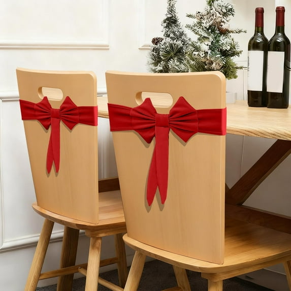 Mouliraty Christmas Bow Chair Decoration 15.75in Ties Bow Stretch Floating Decorative Tape for Many Holiday Party Decorations Chair Cover Not Included, Red