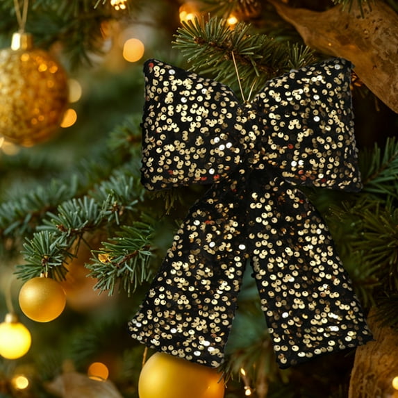 Mouliraty Christmas Bow, Decorations Sequined Bow Pendants Window Decorations Christmas Tree Decorations, Christmas Tree Topper Ornament Bow for Christmas Home Wreath Decoration, Black