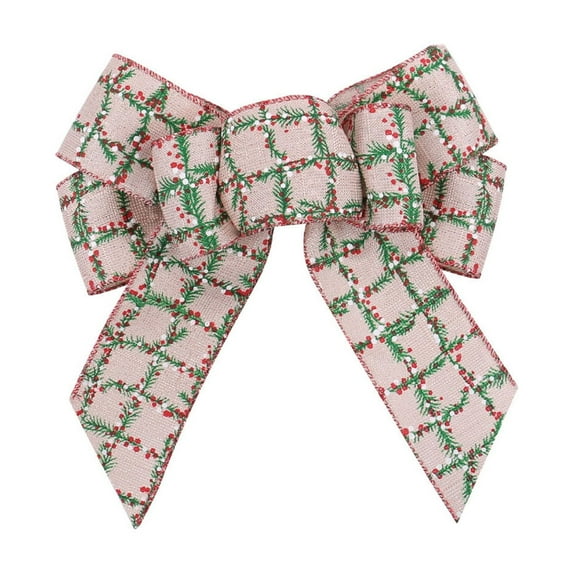 Mouliraty Christmas Bows with Holly Leaf Pattern, 2 Color Available, Christmas Tree Bows, Perfect for Christmas Tree and Door Decorations