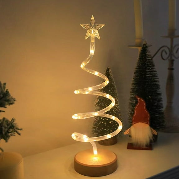 Mouliraty Christmas Decoration Volution Tree Lights Wooden Base 14in Desktop Mini Volution Christmas Tree Lights Star Warm White Lights Colored Lights
