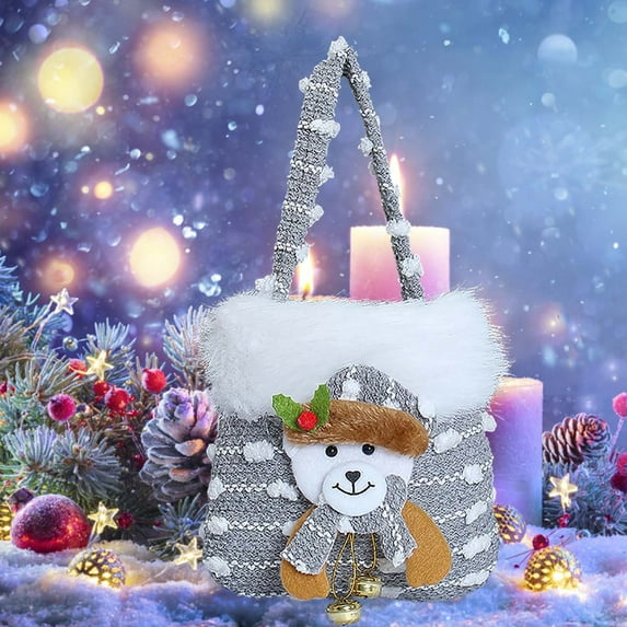 Mouliraty Christmas Bags, Children's Gift Bags Kindergarten Candy Bags Christmas Eve, Knit Santa,Snowman, Reindeer Handbag for Holiday Xmas Party Gifts Wrapping Shopping, Gray