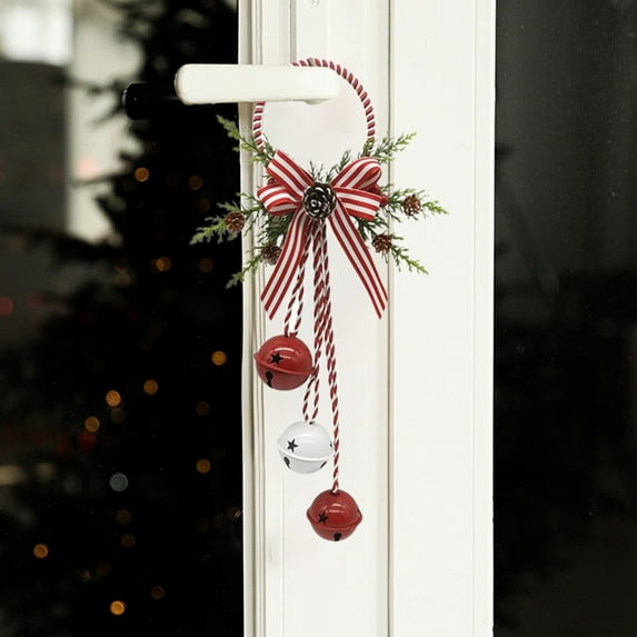 Vikakiooze Christmas Jingle Bells, Christmas Door Colorful Metal Hanging Ornament with Festive Bow for Holiday Wall Decoration Front Porch or Home Entryway, A