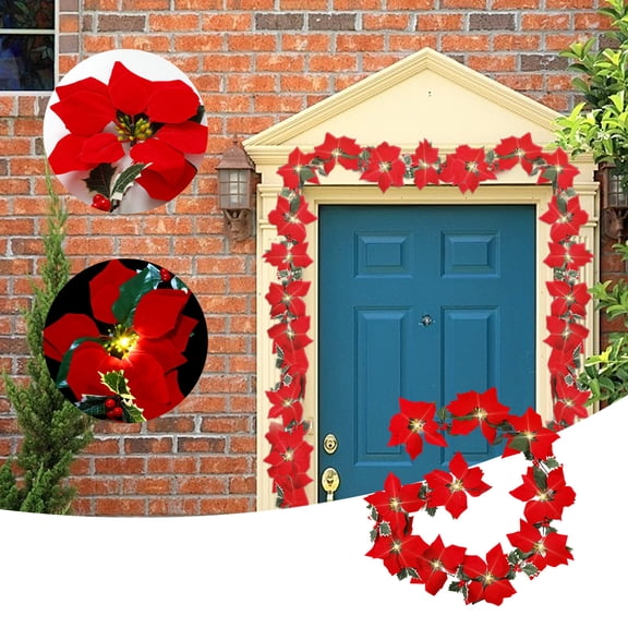 Mouliraty Christmas Poinsettia Garland, Christmas Lights String Safflower Red Fruit Decoration Lights Christmas Home Holiday Lights