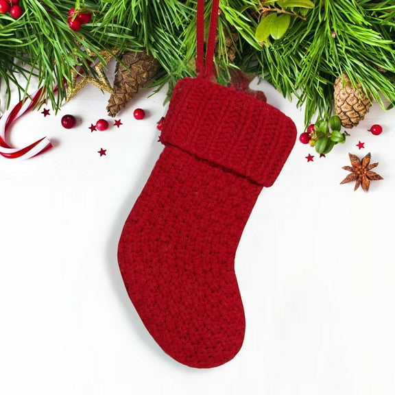 Mouliraty Christmas Stocking, Christmas Decoration Solid Color Knitted Christmas Socks, for Family Christmas Holiday Decorations, Red